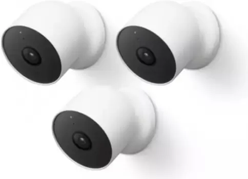 Google Nest Camera, Indoor And Outdoor, Battery, 1080p Resolution at 30 fps, Wi-Fi Enabled, 130° Diagonal Field of View, IP54 Waterproof, 3 Pack, White | GA02077US